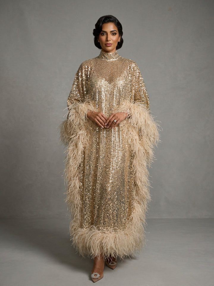 Luxurious Sequin Ostrich Feather Maternity Baby Shower Dress YD260918