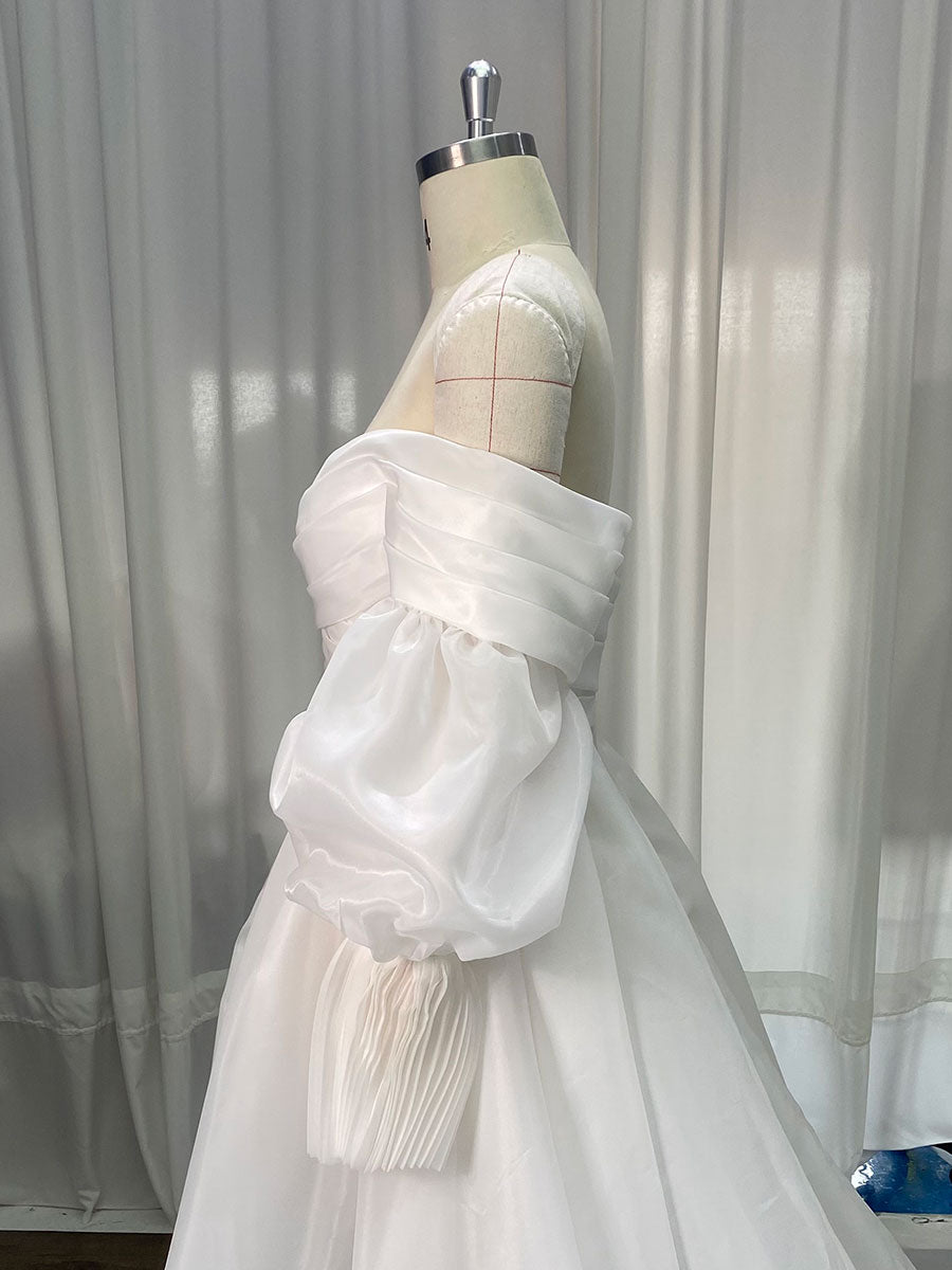 Long Train Silk Organza Wedding Dress Engagement Dress with Puffy Sleeves Custom Wedding Dress YW240025 Long Train Silk Organza Wedding Dress Engagement Dress with Puffy Sleeves Custom Wedding Dress YW240025