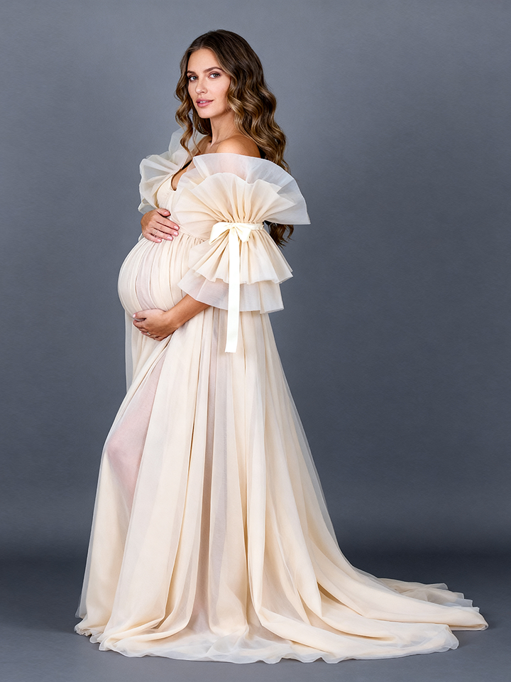 Custom Made Maternity Photoshoot Dress Elegant Flowing Pregnancy Photography Gown for Studio & Outdoor Shoot