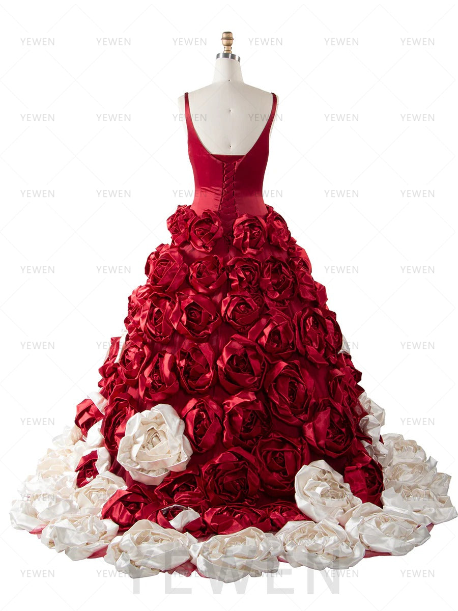 Elegant Red and White Rosette A Line Ball Gown Wedding Dress Special Occasion Dresses Photography Bridal Gown Photoshoot Dress YW251060 Elegant Red and White Rosette A Line Ball Gown Wedding Dress Special Occasion Dresses Photography Bridal Gown Photoshoot Dress YW251060