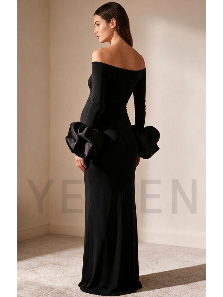 Black Oversized Ruffle Cuffs Maternity Baby Shower Dress YD260833