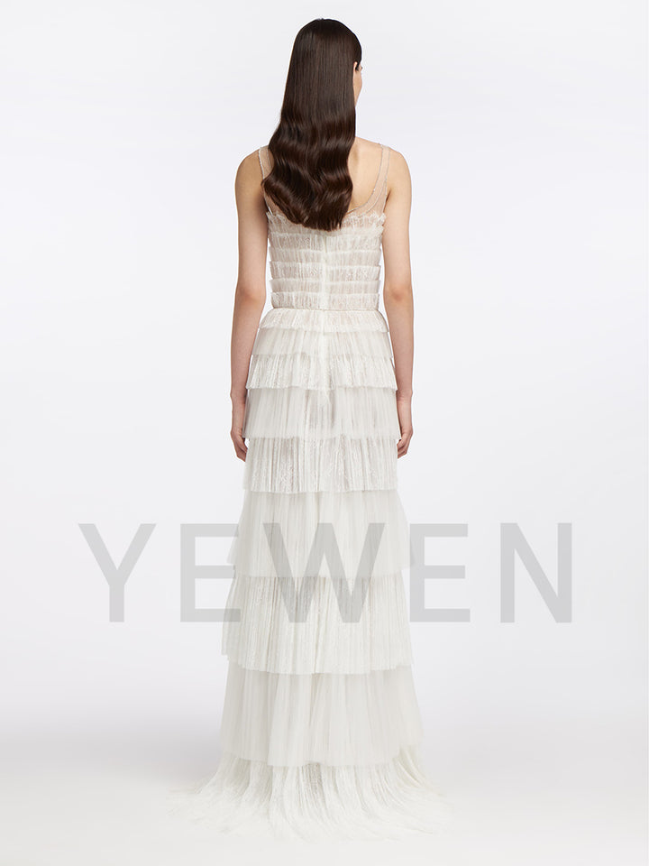 A Line Spaghetti Strap Lace Evening Dress Tulle Formal Party Dress