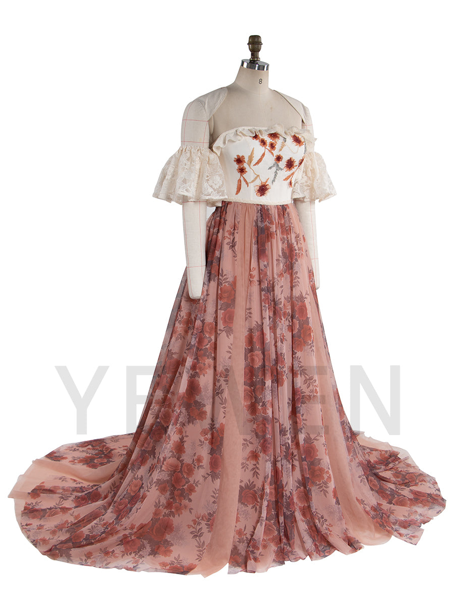 Romantic Floral Gown Boho Photoshoot Outfit YW251029