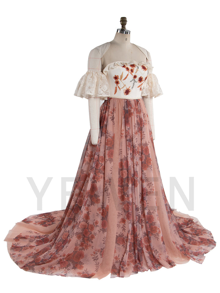 Romantic Floral Gown Boho Photoshoot Outfit YW251029