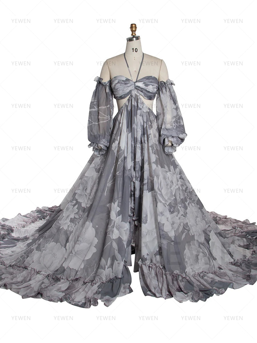 Bohemian Printed Chiffon Maternity Dress for Photoshoot Pregnancy Dress Photoshoot YW240526