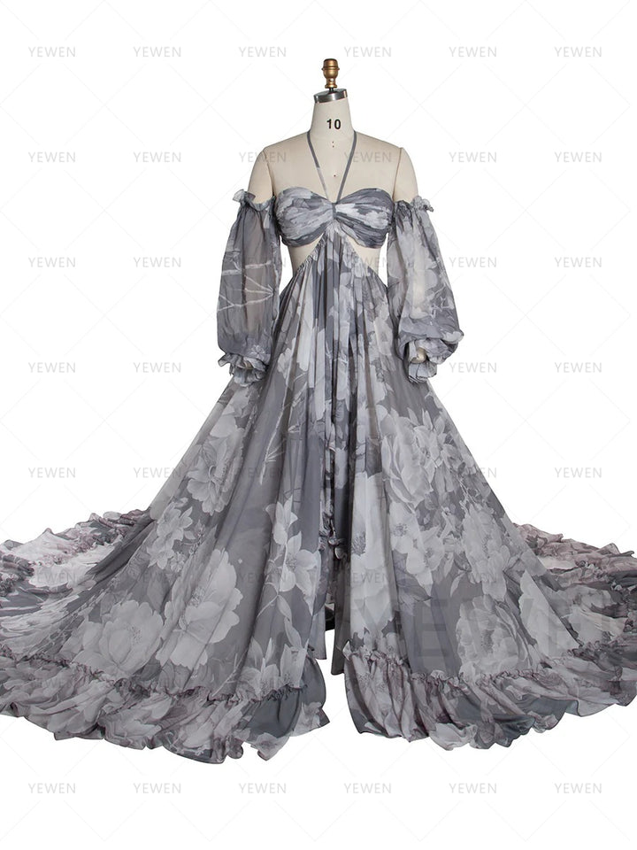 Bohemian Printed Chiffon Maternity Dress for Photoshoot Pregnancy Dress Photoshoot YW240526