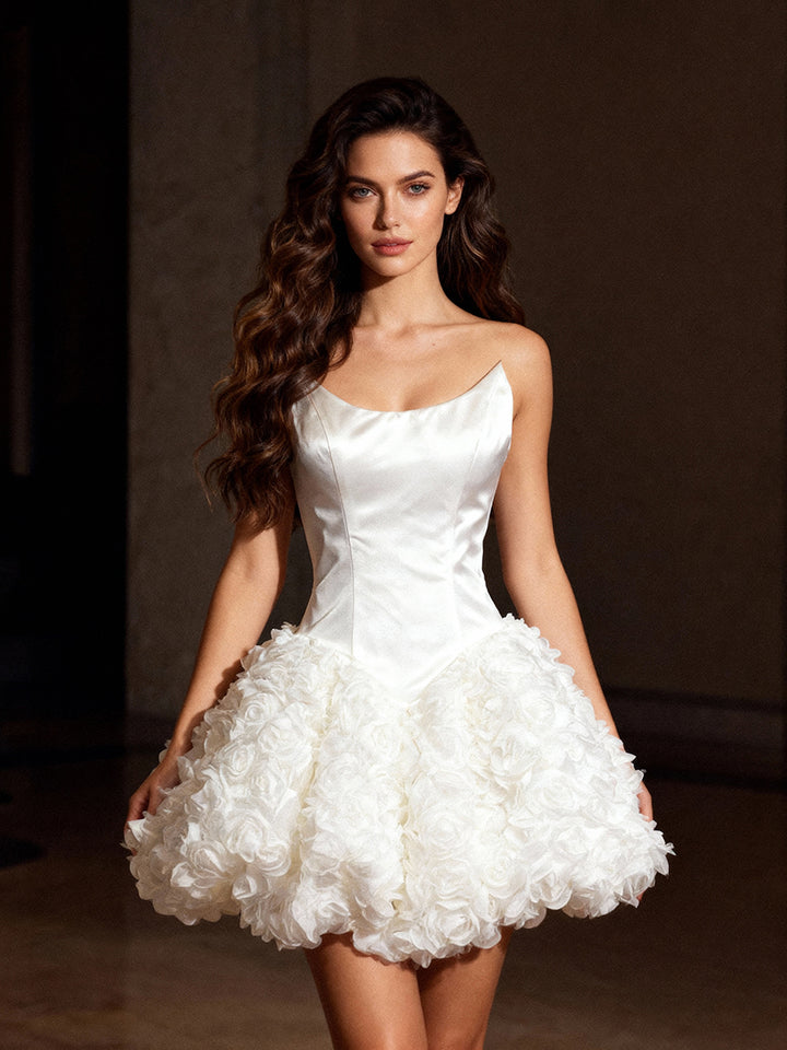 3D Flower Short Wedding Party Dress Special Occation Birthday Mini Prom Gown F25171J