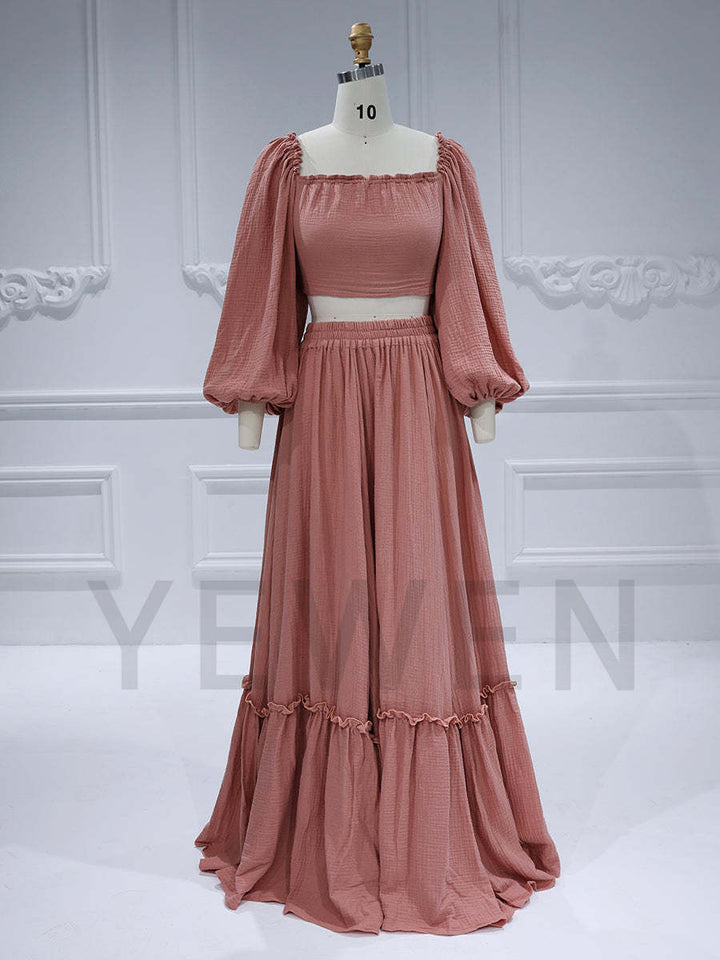 Long Sleeves Adjust Back Woman Cotton Maxi Dress Photoshoot Dresses Outfit YW231113