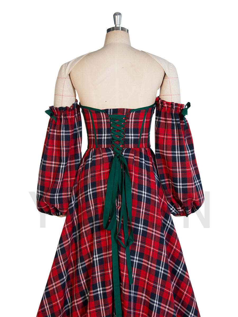 Vintage Christmas Plaid Maxi Dress A-Line Party Tartan Dresses YW243118