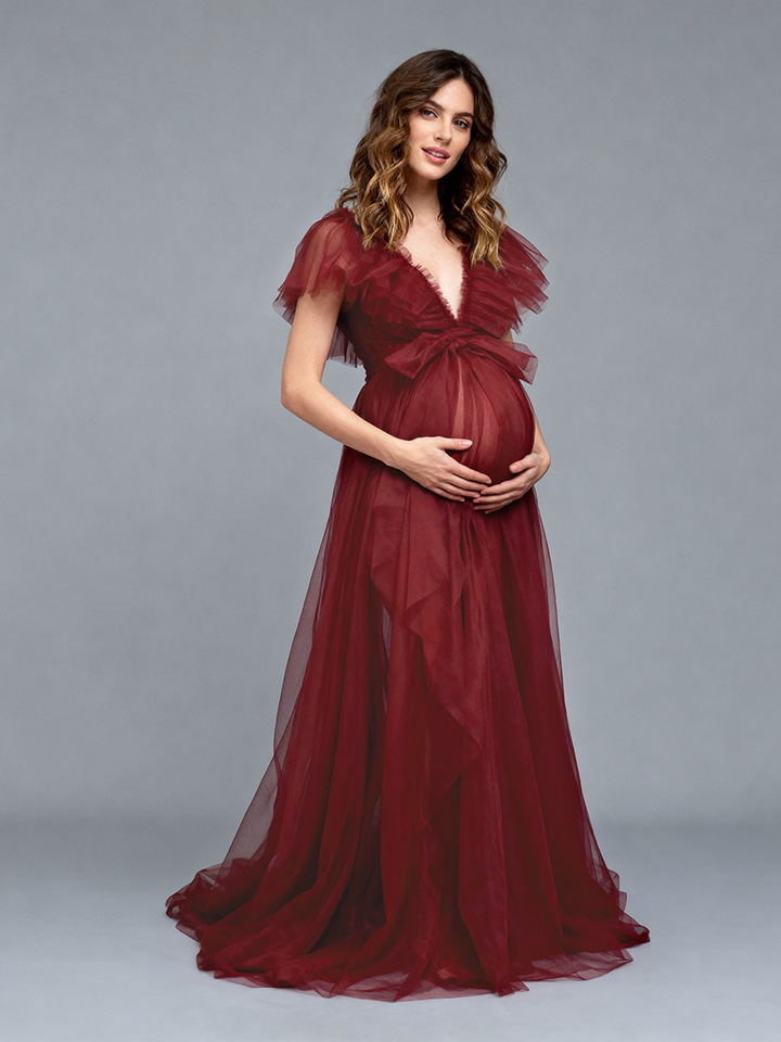 Maternity Photoshoot Dress Tulle Pregnancy Gown Baby Shower Outfit