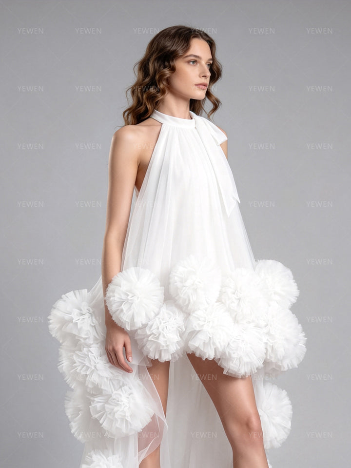 Handmade 3D Flower High Low Photoshoot Dress Elegant Evening Party Dress