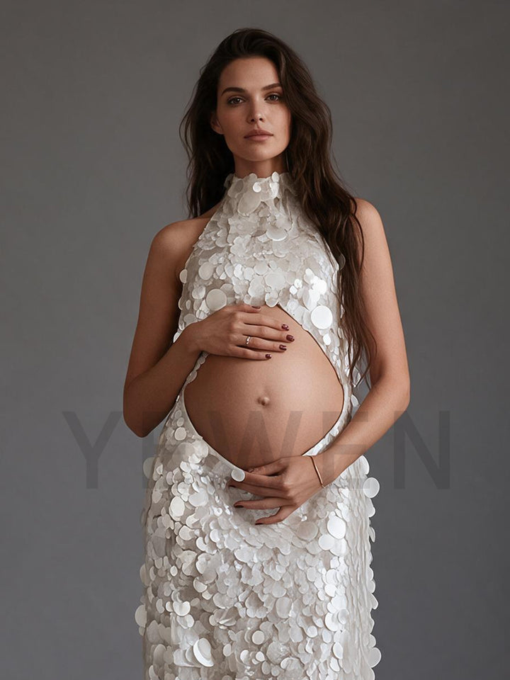 Halter Cutout Belly Sequin Maternity Photoshoot Gown YW2609233