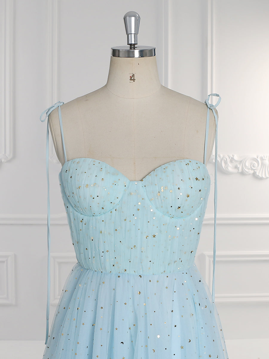 strapless corset tulle midi dress in blue Blue Strapless Tulle Homecoming Dress 2025, Beautiful Short Prom Dress, Banquet Party Dress