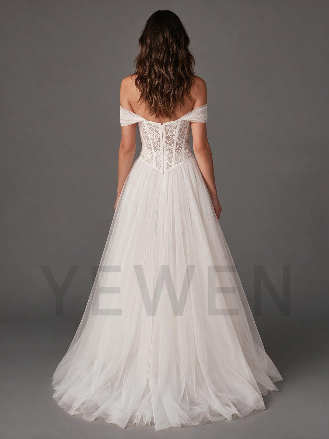 Ivory A-line Off-Shoulder Sweetheart Lace Wedding Dress