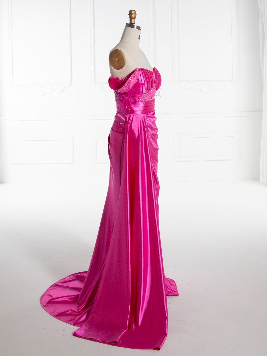 Trumpet/Mermaid Off Shoulder High Leg Slit Satin Prom Dresses YE3014 yewendress Trumpet/Mermaid Off Shoulder High Leg Slit Satin Prom Dresses YE3014 yewendress
