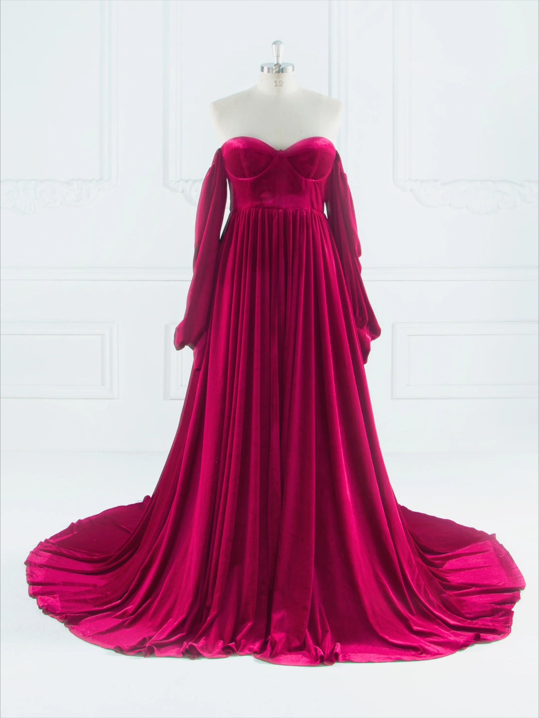 Fall Long Sleeves Velvet Evening Dress for Photo Shoot Outfit Gown YW240088