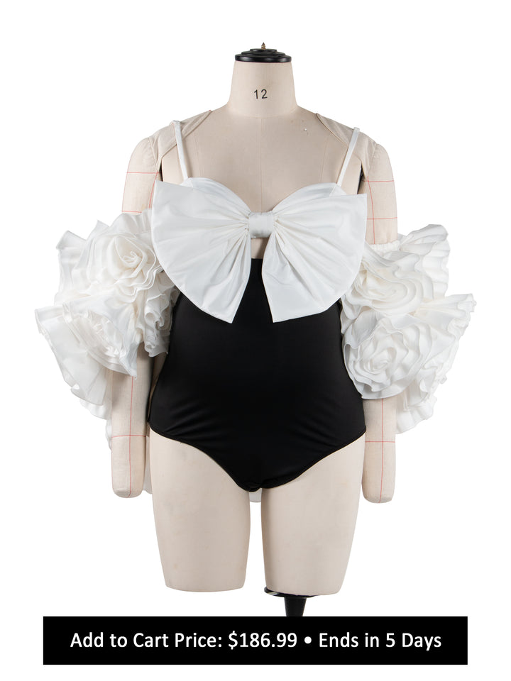 White Handmade Flower Bicep Jacket Women Cloak with Slip Bodysuit Photoshoot Props YW251041