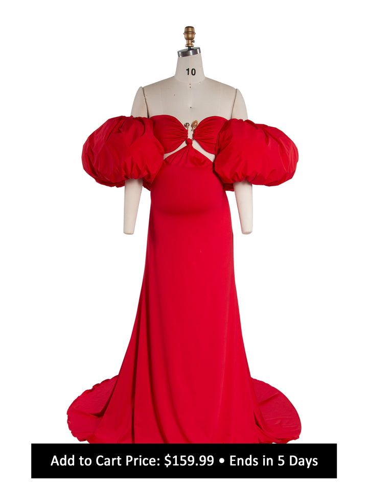 Stretch Mermaid Maternity Photoshoot Dress Puffy Sleeve Baby Shower Gown YW251024