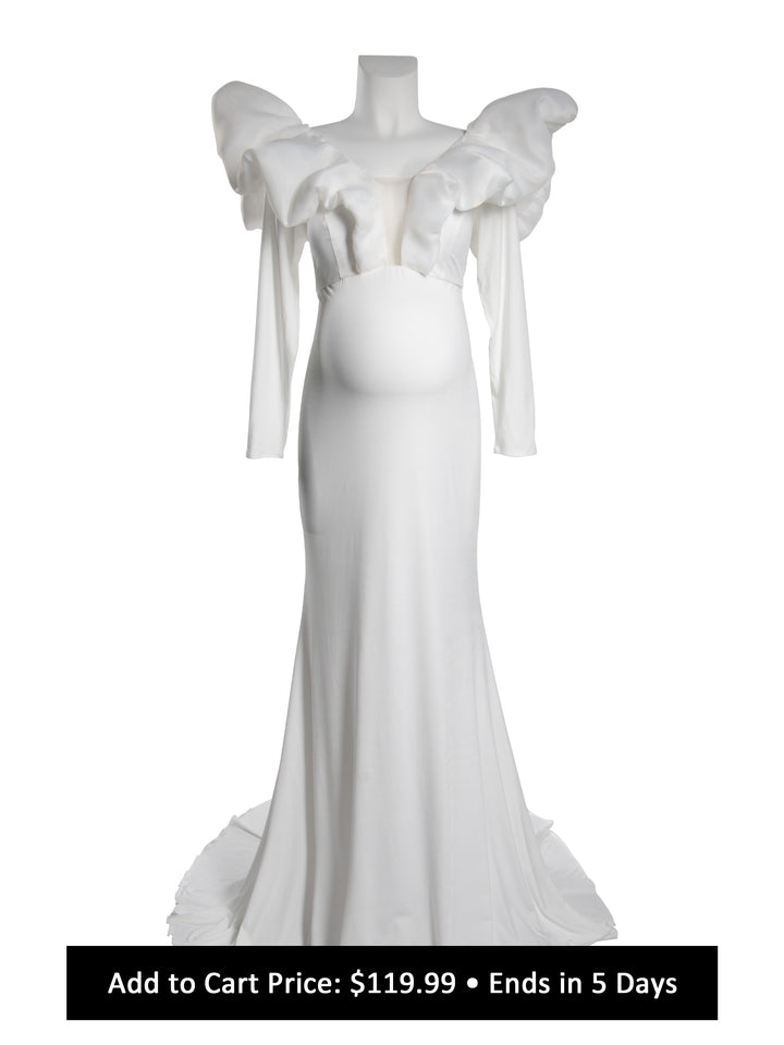 Maternity Gown for Photoshoot Elegant V Neck Long Sleeve Mermaid Baby Shower Dress YW251002