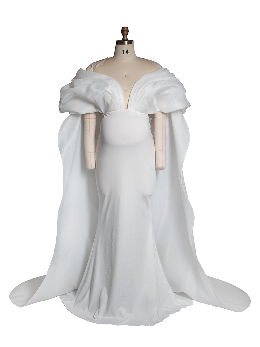 Caped Shoulder Mermaid Maternity Gown Baby Shower Dress YW251019