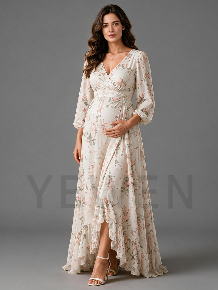 Printing Floral Maternity Maxi Dress for Baby Shower