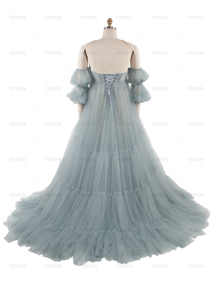 Tulle Maternity Dress for Photoshoot Strapless Long Ruffles Pregnancy Gown for Baby Shower YW260235