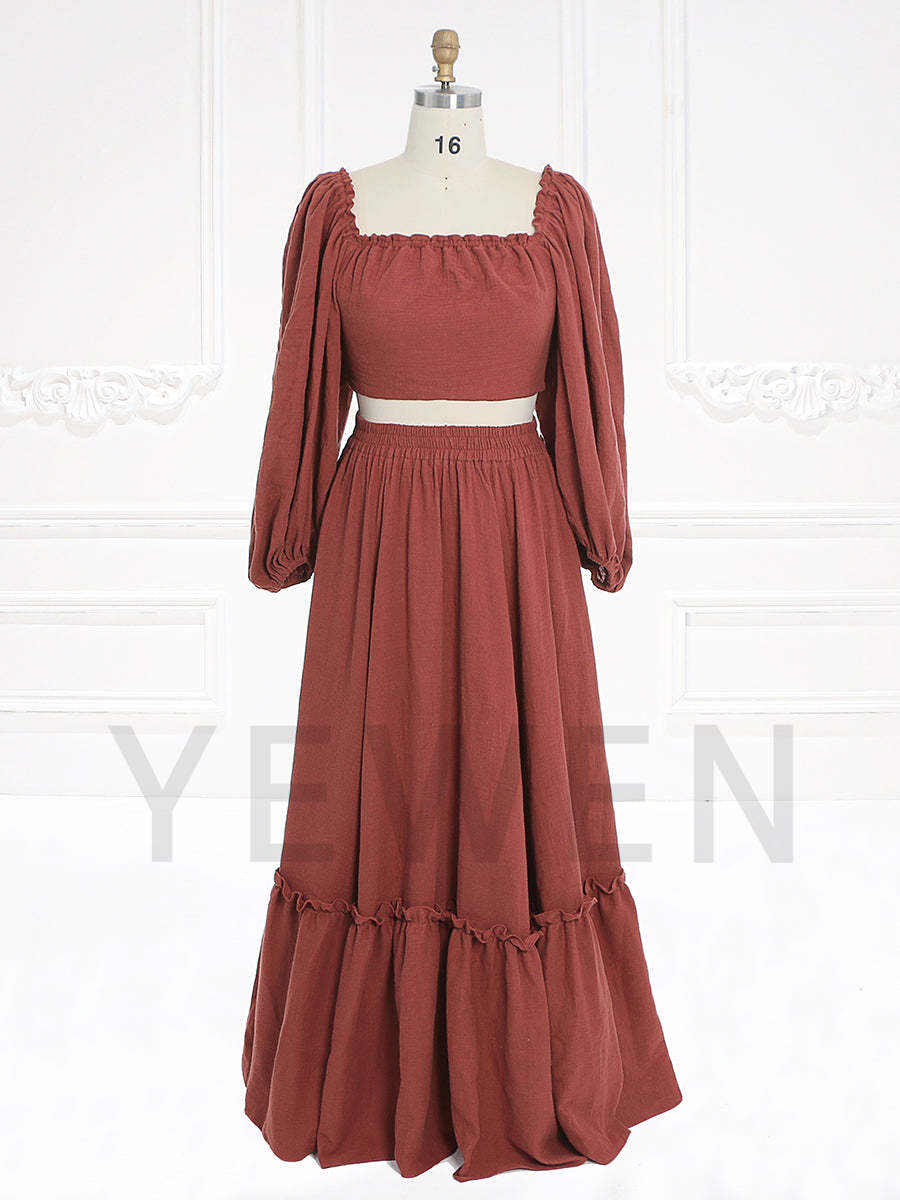 Long Sleeves Adjust Back Woman Cotton Maxi Dress Photoshoot Dresses Outfit YW231113