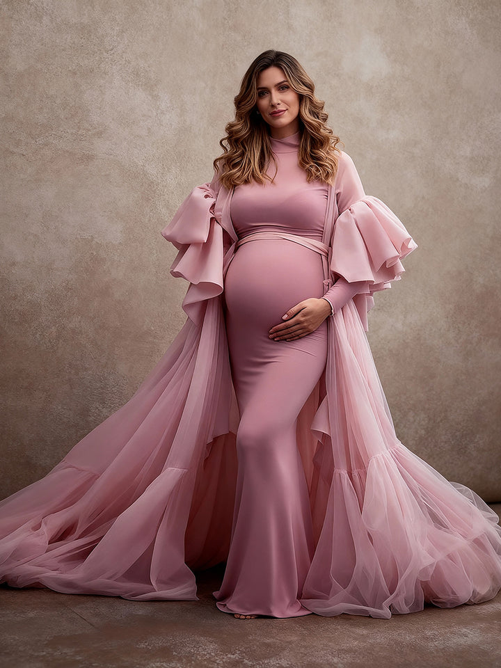 2 Piece Set Bodycon Baby Shower Gown with Tulle Robe