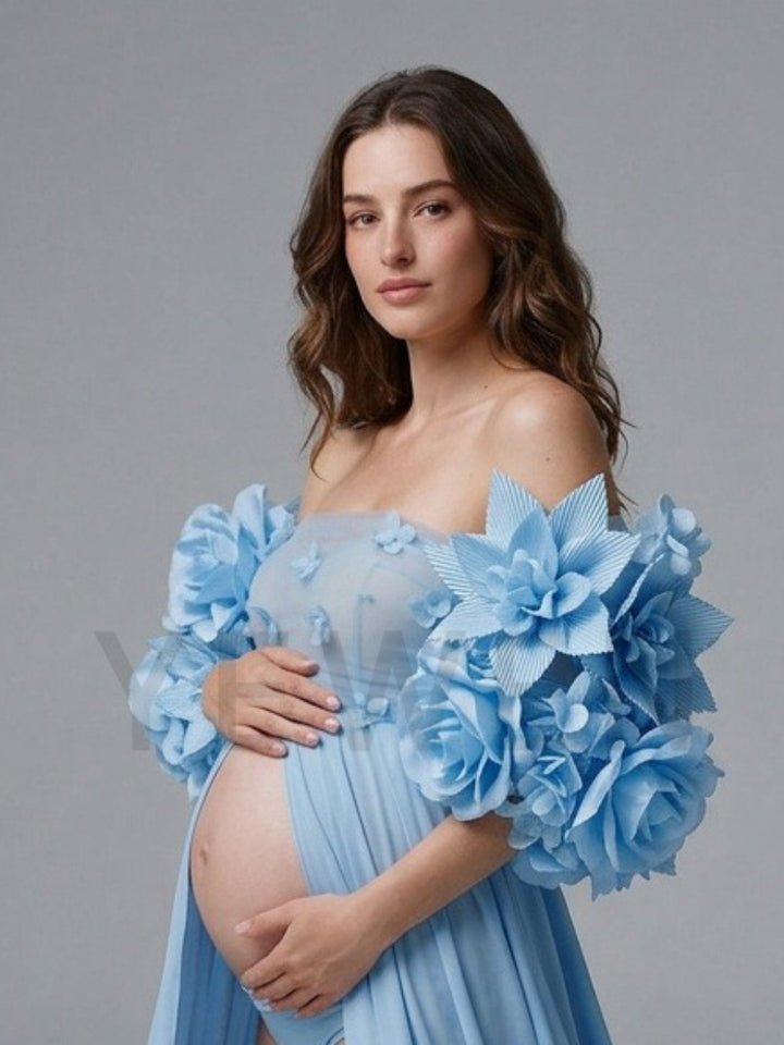 Off-Shoulder Oversized 3D Floral Maternity Photoshoot Gown YD260903