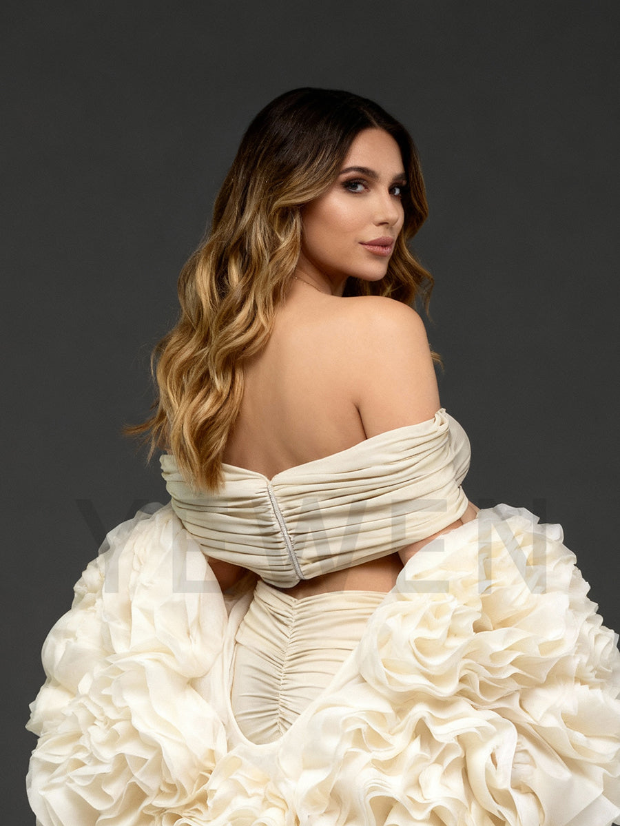 Beautiful 3 Piece Set for Photohoot Long Mermaid Dress with Flower Cape Shawl