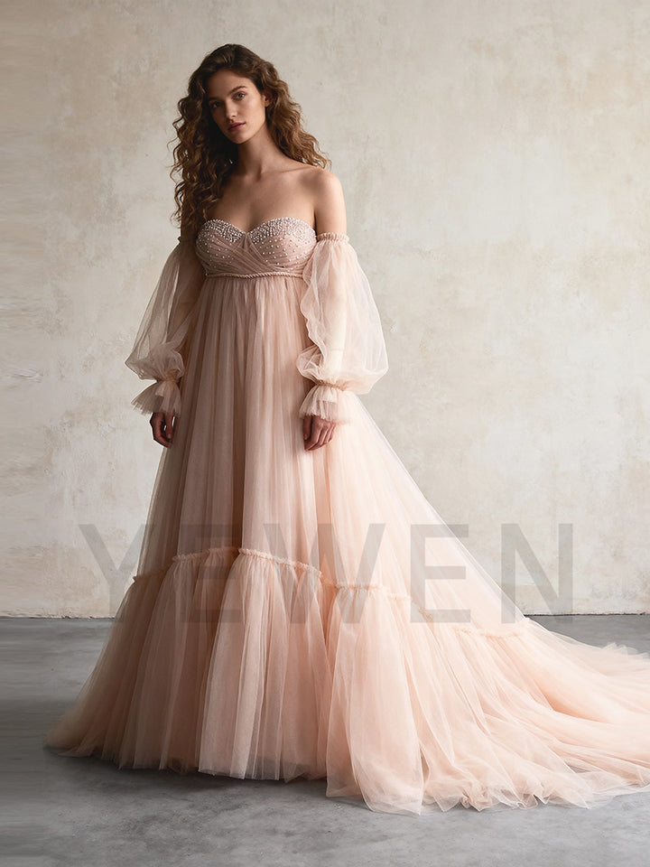 Tulle Maternity Gown with Leg Slit Tulle Gown for Photo Shoot YW250053