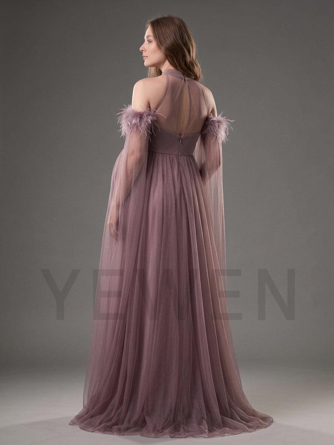 Feather Trim Sequin Halter Maternity Dress for Baby Shower YW2609235
