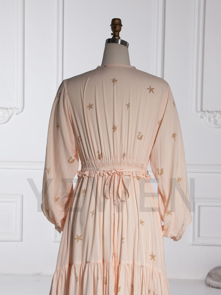 Bohemian Cotton Maxi Dress Printed Details Beach Photoshoot Dress YW251001