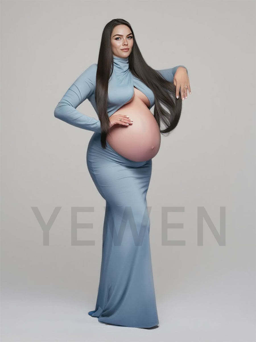 Long Sleeves Stretchy Fabric Red Maternity Dresses for Photoshoot Show Belly Baby Shower Dresses YW243168