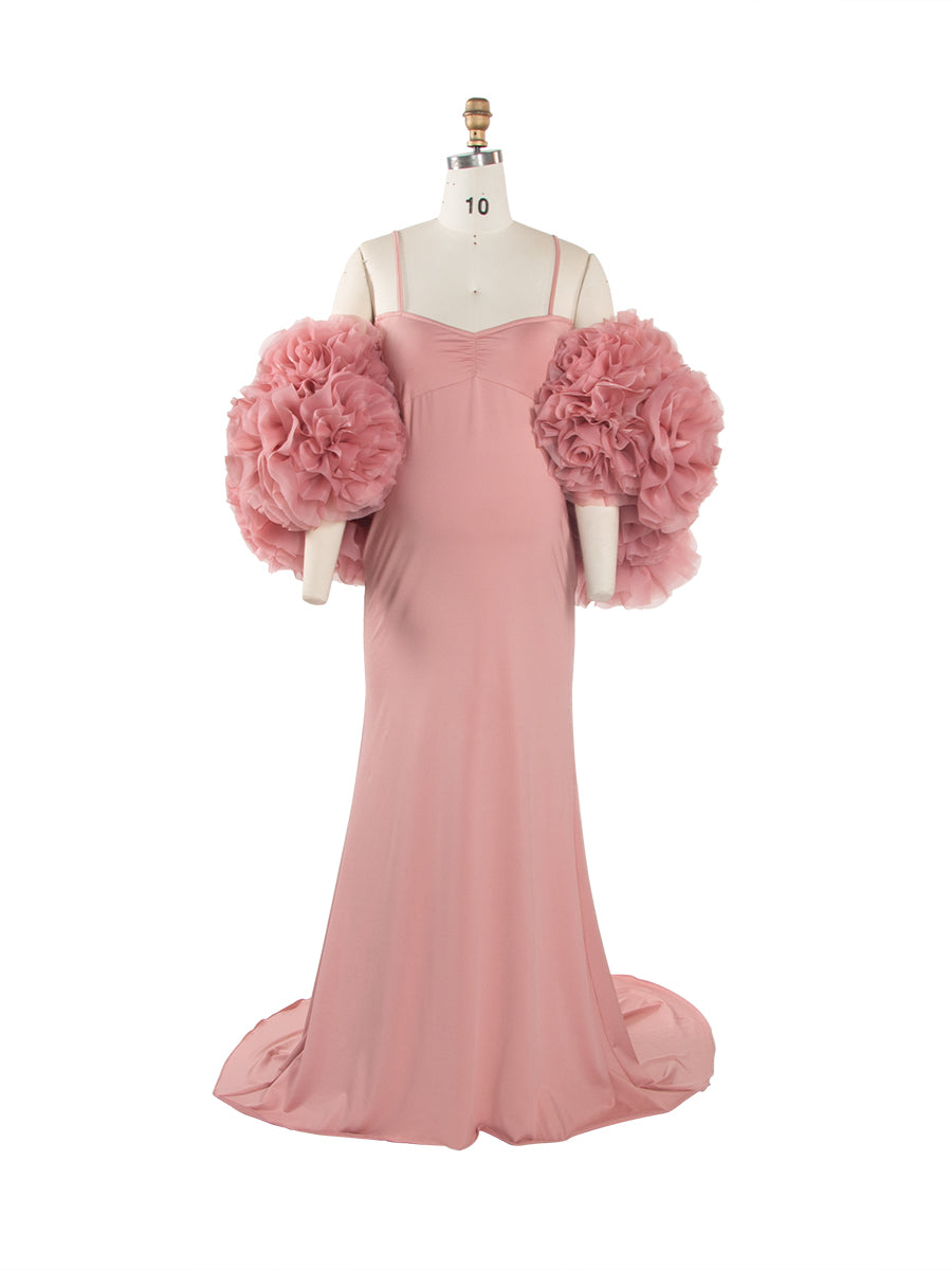 Pink Rose Cape Maternity Dress Photoshoot 2 Piece Set Gown YW260251