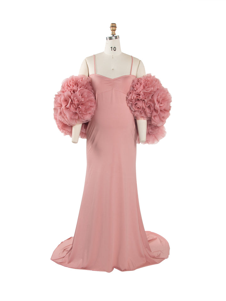 Pink Rose Cape Maternity Dress Photoshoot 2 Piece Set Gown YW260251