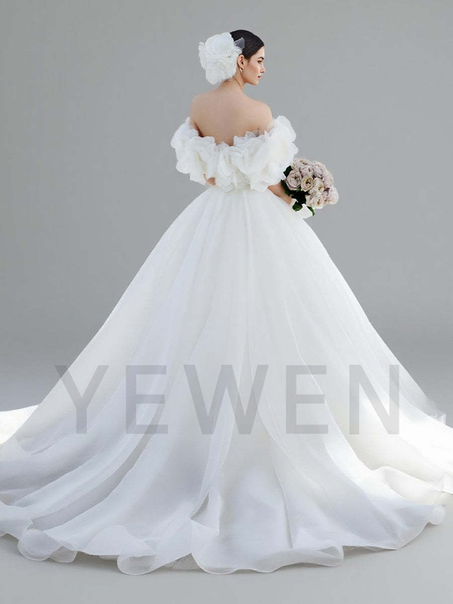 Classic Organza Flowers Wedding Dress Off The Shoulder Corset Bridal Gown Customized