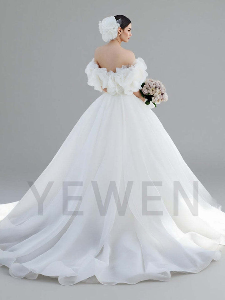 Classic Organza Flowers Wedding Dress Off The Shoulder Corset Bridal Gown Customized