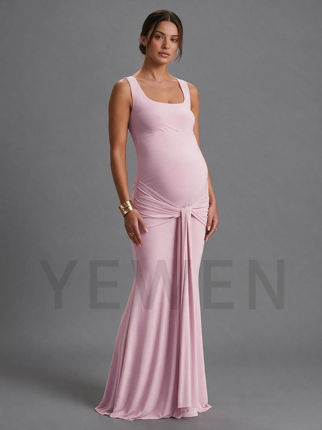 Square Neck Sleeveless Twist Waist Maternity Dress for Baby Shower