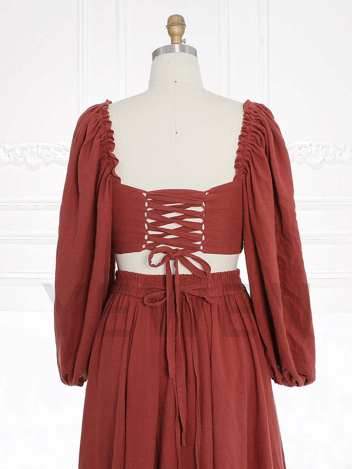 Long Sleeves Adjust Back Woman Cotton Maxi Dress Photoshoot Dresses Outfit YW231113