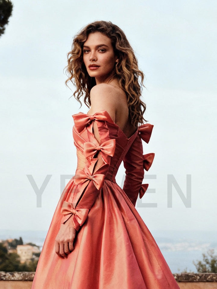 Elegant Satin Evening Dress Long Sleeves Formal Gown