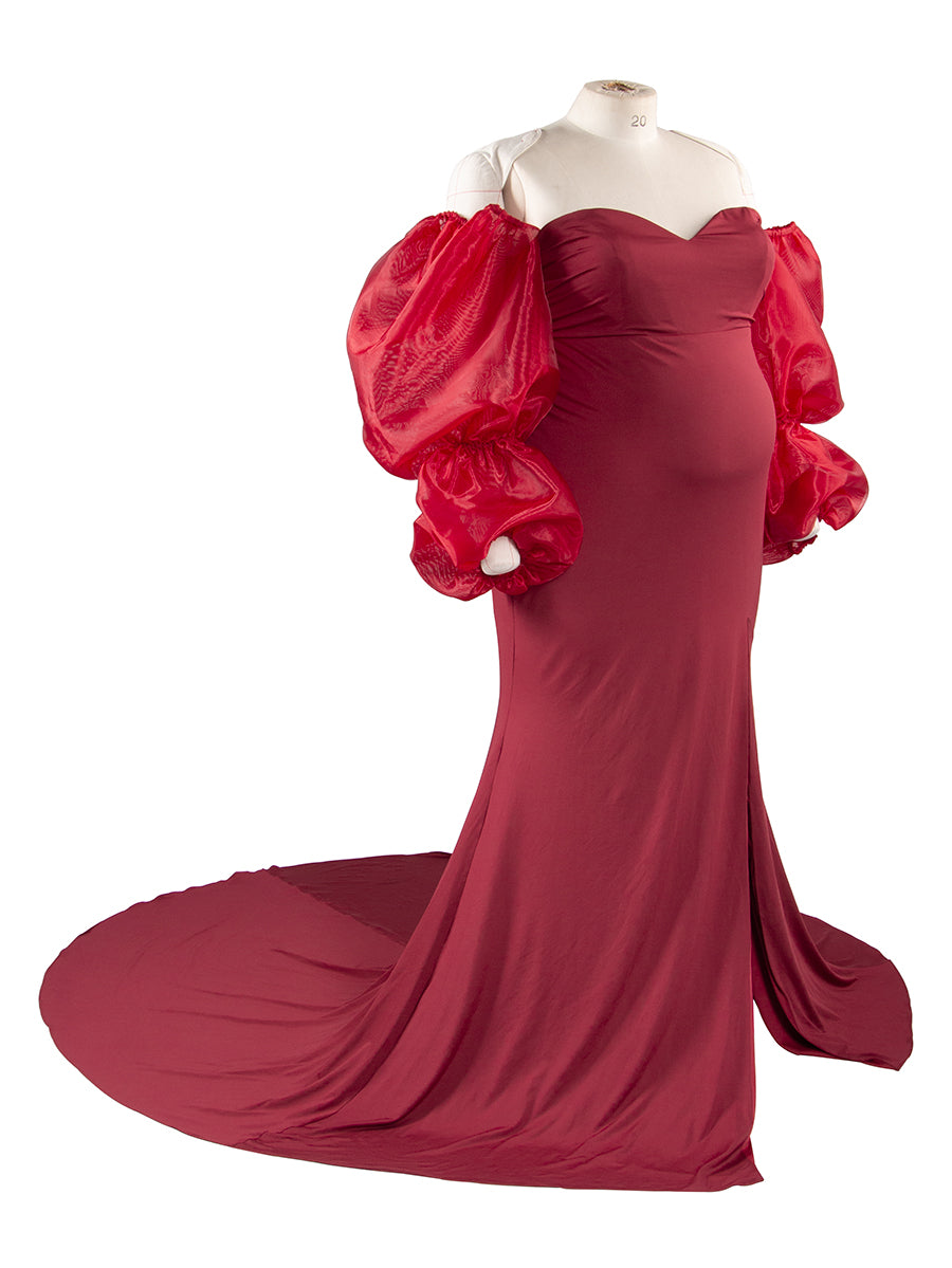 Puffy Long Sleeves Slim Maternity Dress for Baby Shower Photo Shoot Dress YW250090