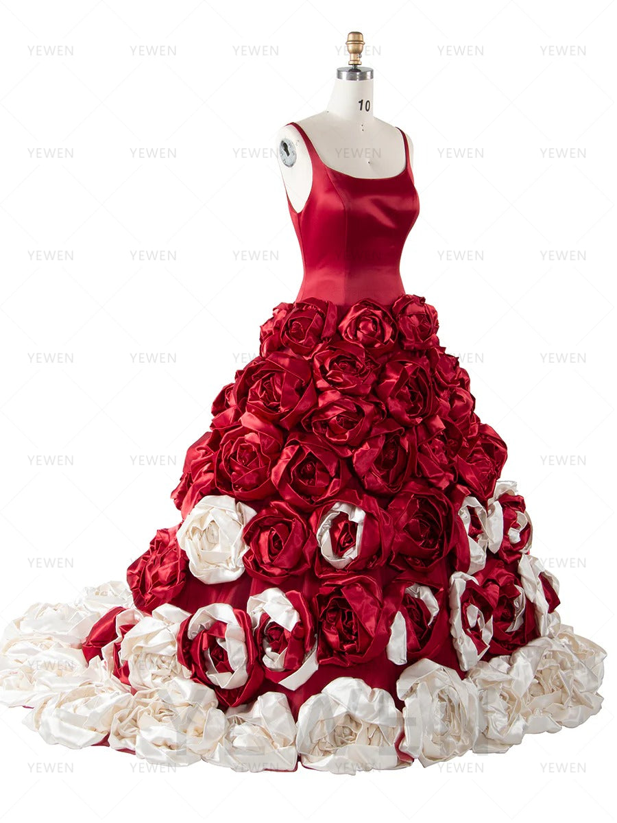 Elegant Red and White Rosette A Line Ball Gown Wedding Dress Special Occasion Dresses Photography Bridal Gown Photoshoot Dress YW251060 yewendress Elegant Red and White Rosette A Line Ball Gown Wedding Dress Special Occasion Dresses Photography Bridal Gown Photoshoot Dress YW251060 yewendress