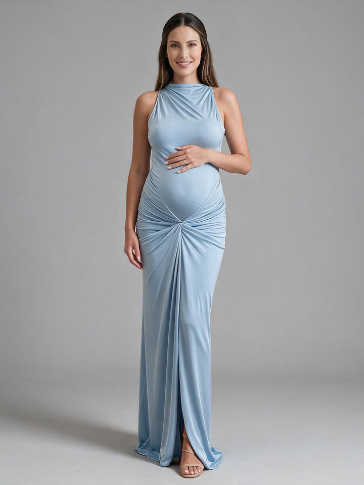 Twisted Knot Ruched Fitted Maternity Dress for Baby Shower YA261005