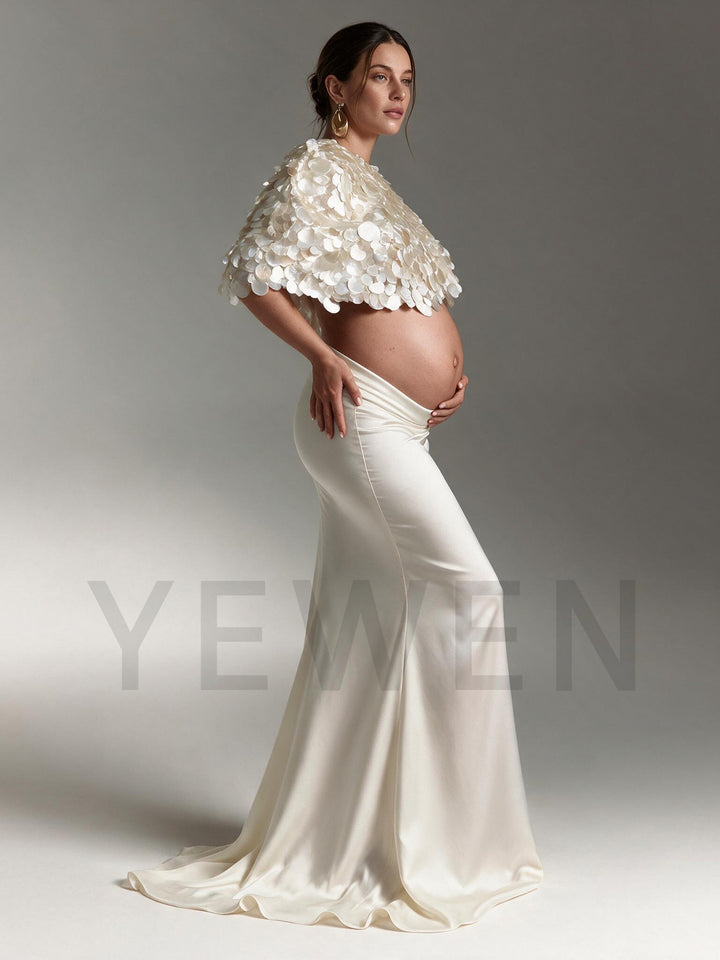 Two-Piece 3D Sequin Cape Mermaid Maternity Baby Shower Dress YW2609251