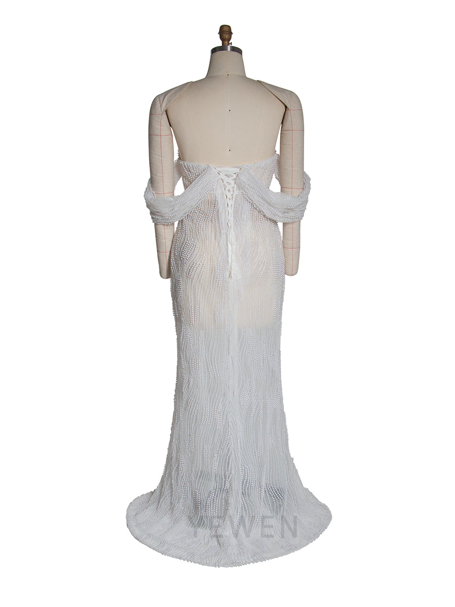 Luxury Pearls Maternity Fitted Dress for Photoshoot Maternity Gown for Photography YW251045