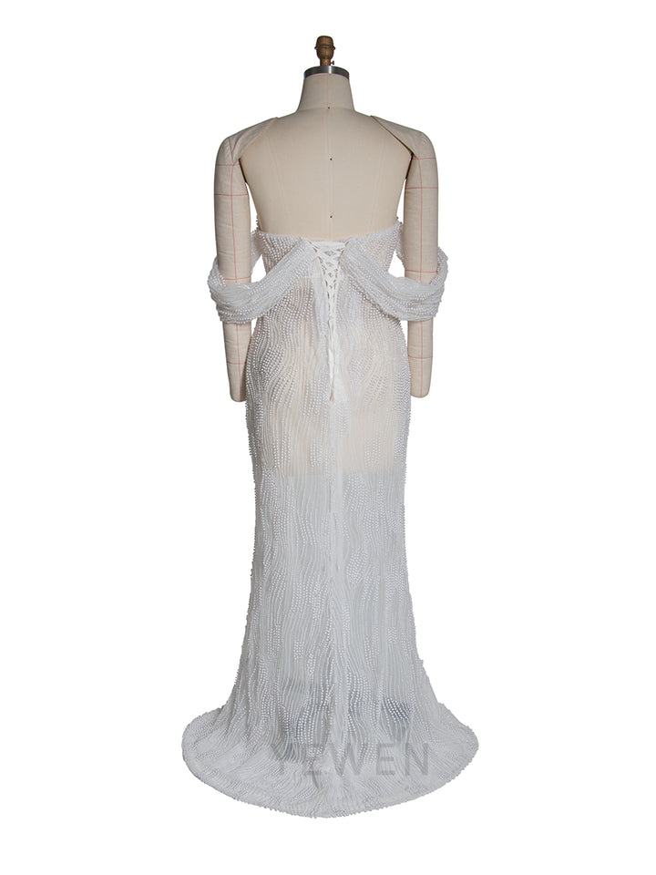 Luxury Pearls Maternity Fitted Dress for Photoshoot Maternity Gown for Photography YW251045