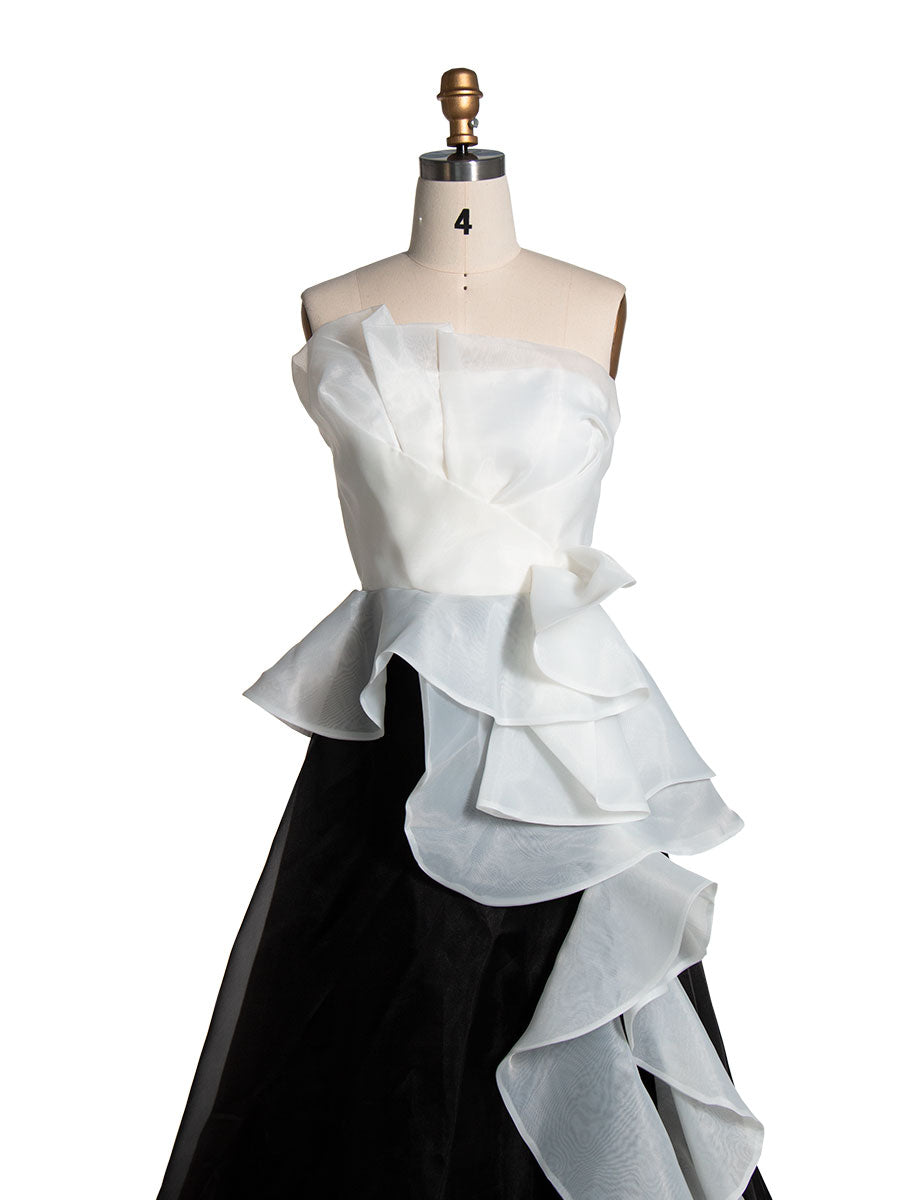 Elegant Off The Shoulder Black and White Ruffle Wedding Dresses YW240018 yewendress Elegant Off The Shoulder Black and White Ruffle Wedding Dresses YW240018 yewendress
