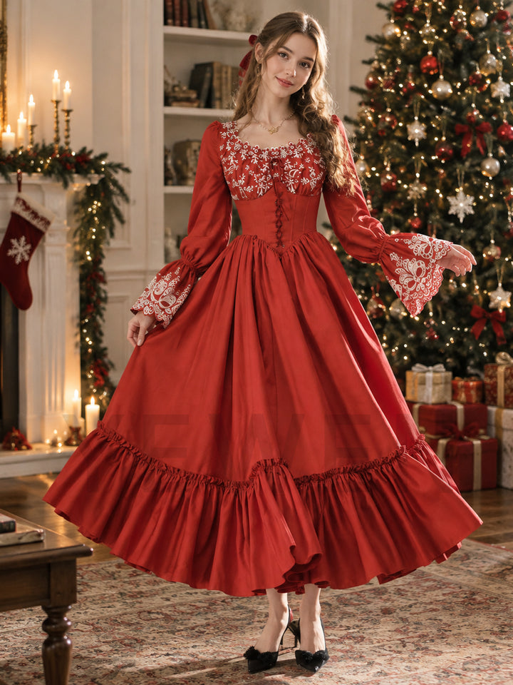 Square Neck Embroidered Boned Corset Christmas Dress YW2609221