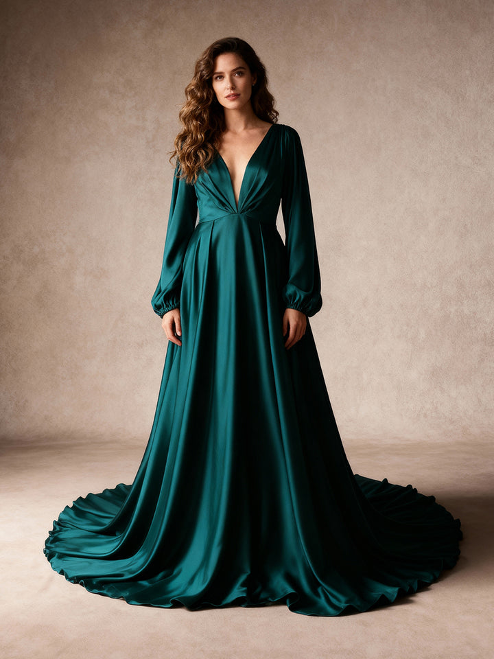 Light Silk Satin Dress Bohemian Wedding Party Dress with Slit Photography Dress Maxi Woman Gown YD22407